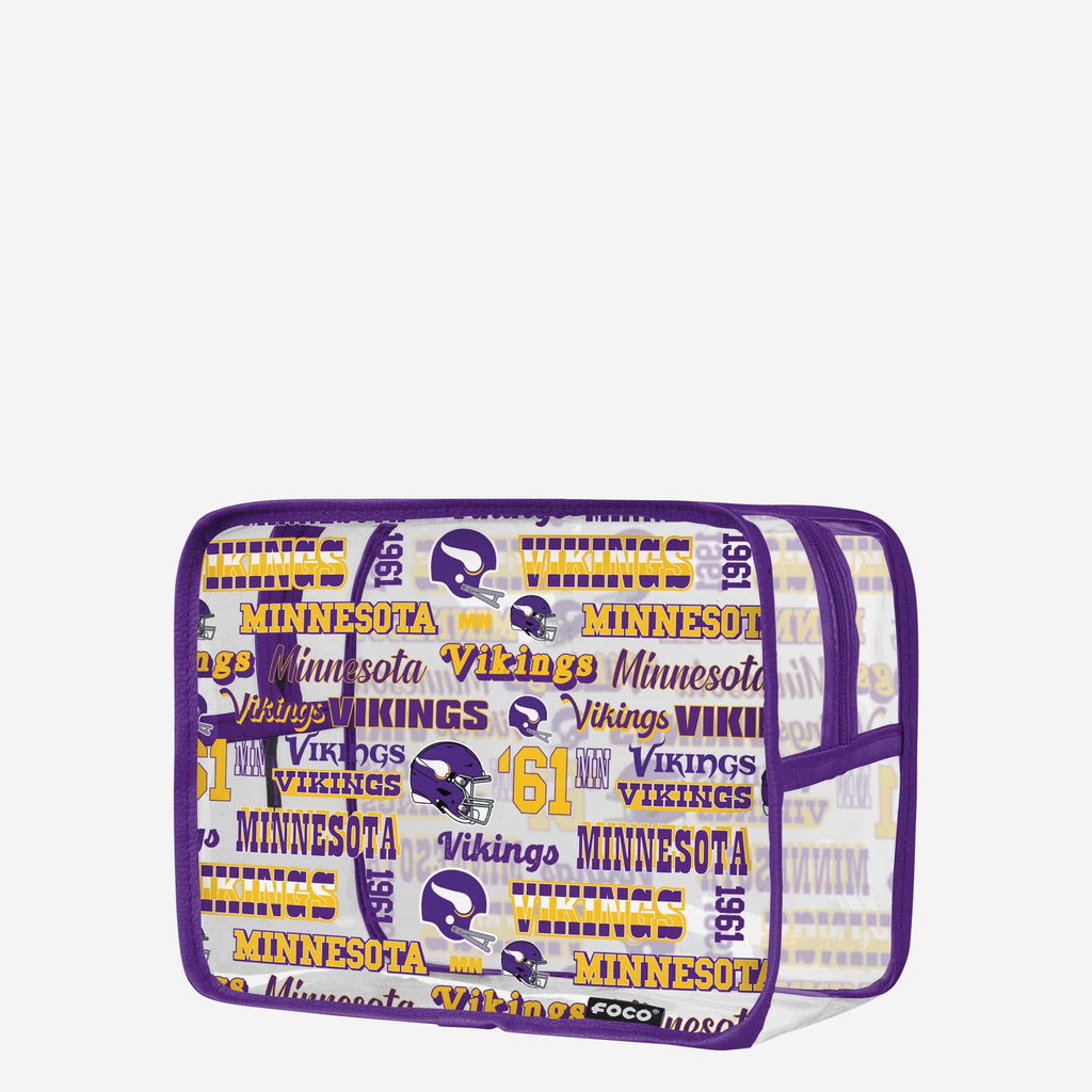 FOCO Minnesota Vikings Repeat Retro Print Clear Cosmetic Bag Transparent 2