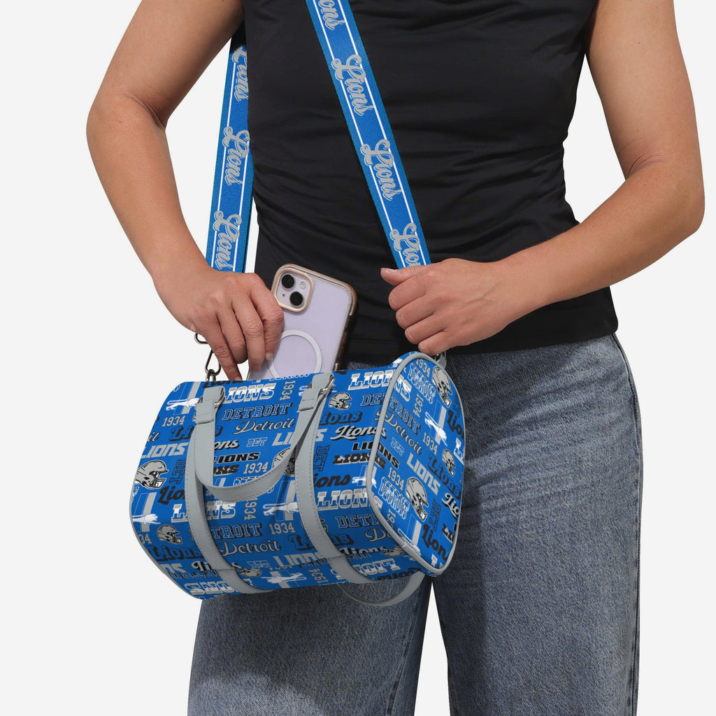 FOCO Detroit Lions Repeat Retro Print Nylon Barrel Bag Multicolor Medium 4