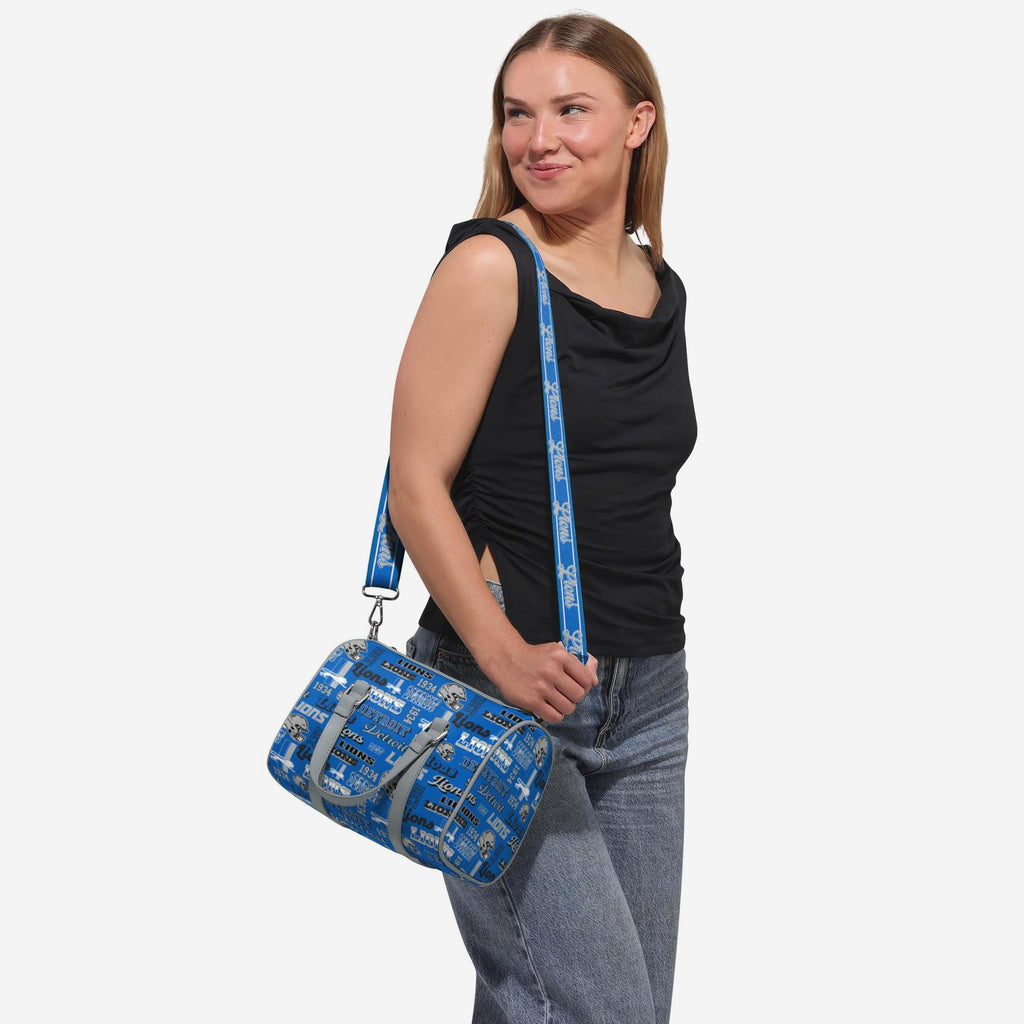 FOCO Detroit Lions Repeat Retro Print Nylon Barrel Bag Multicolor Medium 3