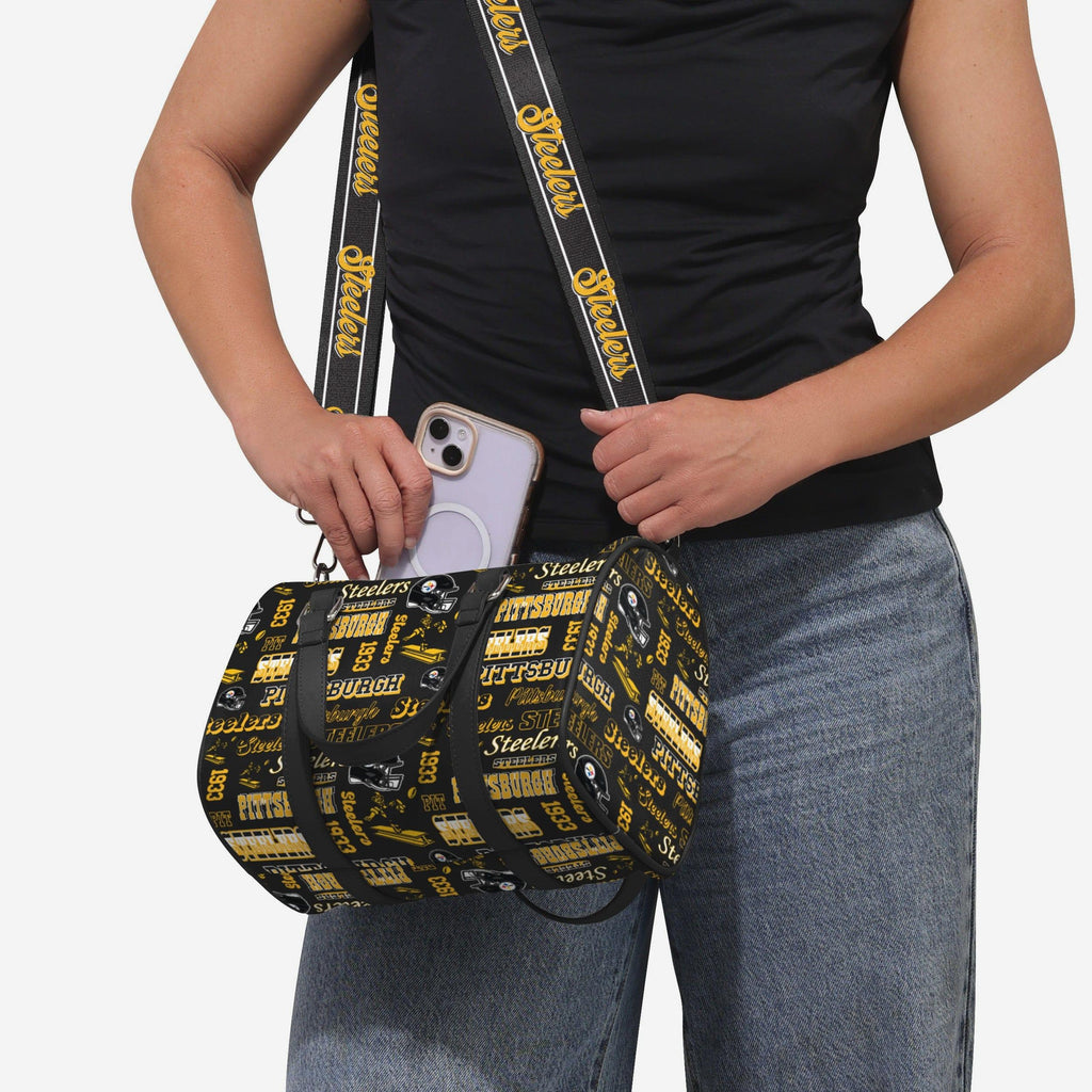 FOCO Pittsburgh Steelers Repeat Retro Print Nylon Barrel Bag Black/Medium 4