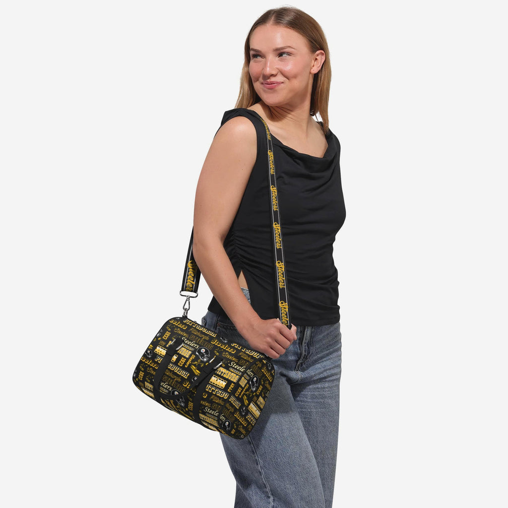 FOCO Pittsburgh Steelers Repeat Retro Print Nylon Barrel Bag Black/Medium 3