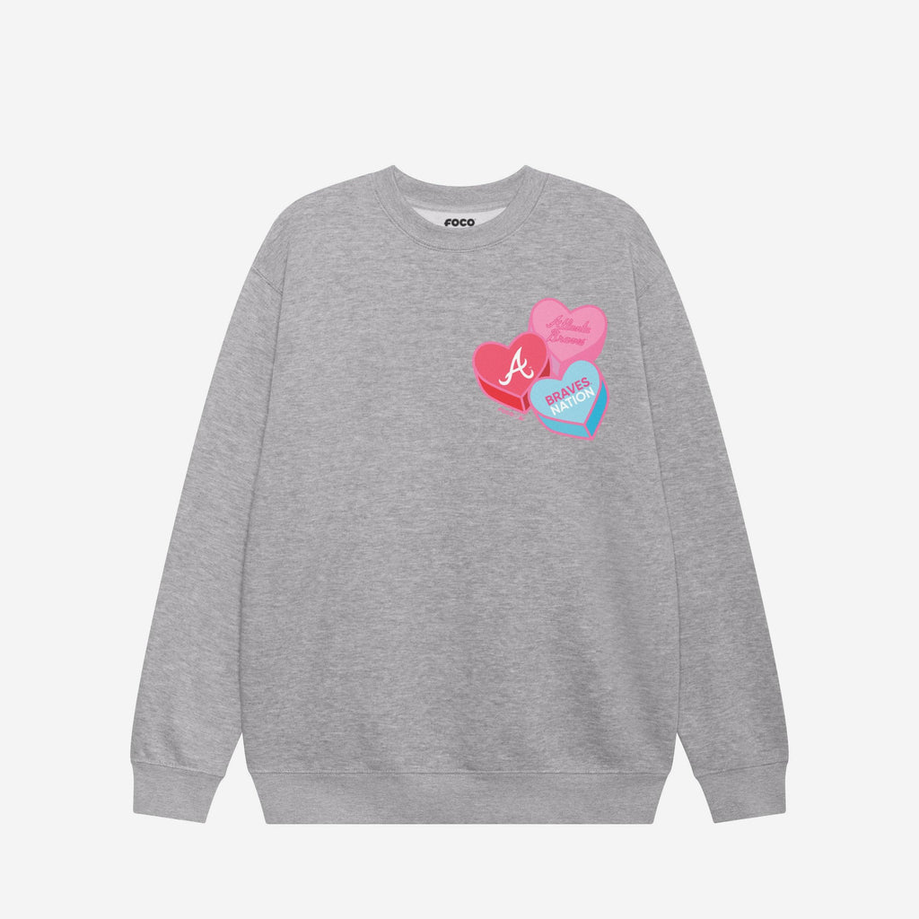 FOCO Atlanta Braves Candy Heart Crew Neck Sweatshirt Oatmeal Heather S 4
