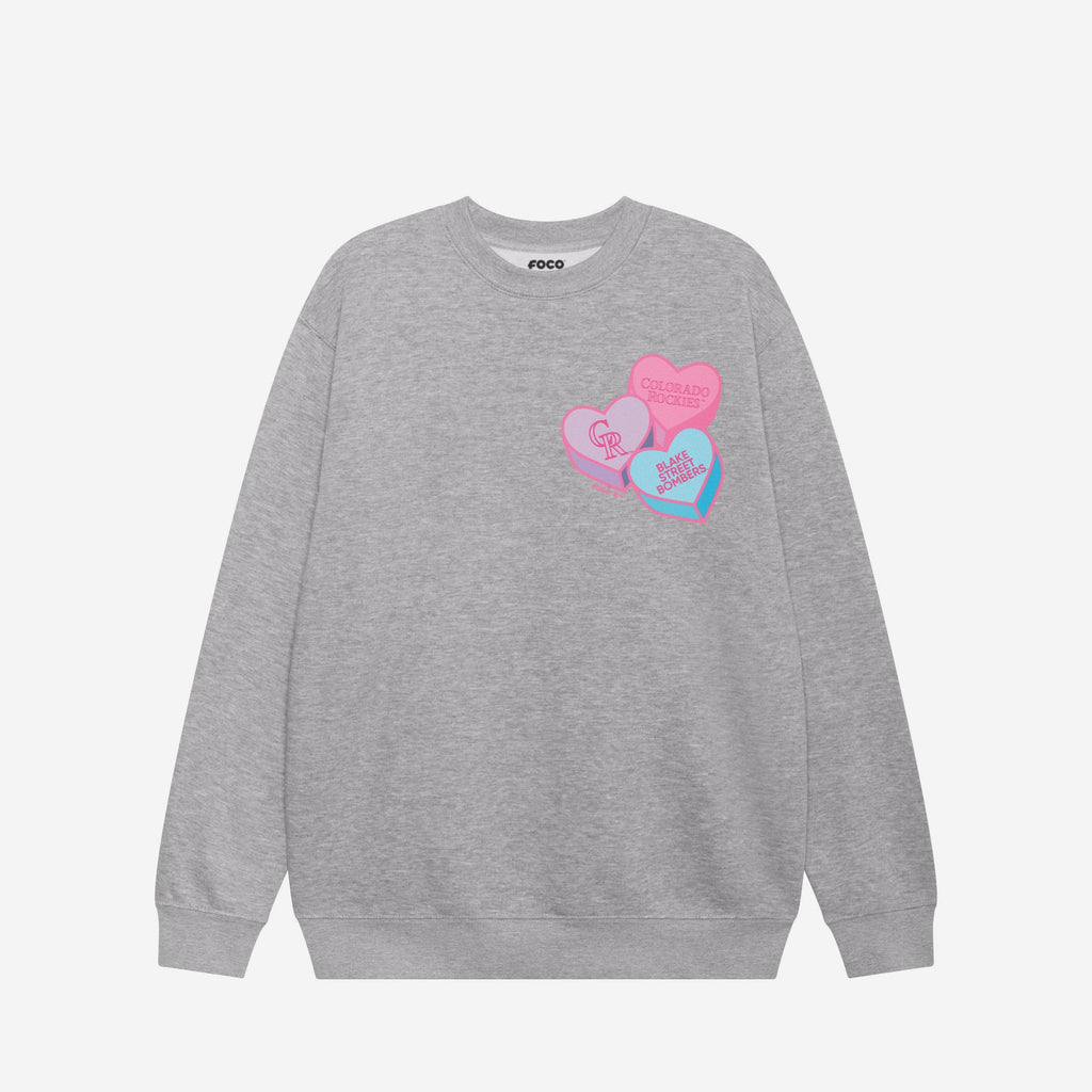 FOCO Colorado Rockies Candy Heart Crew Neck Sweatshirt Athletic Heather 3XL 4