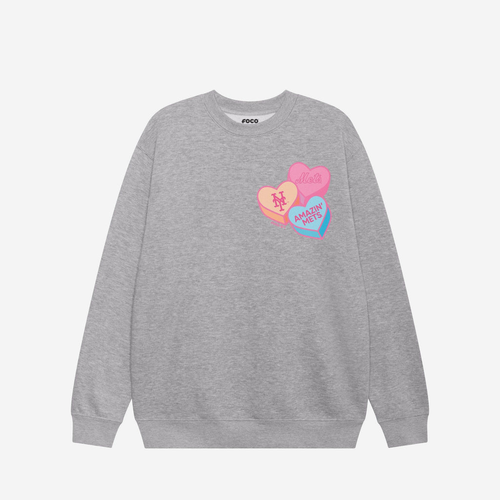 FOCO New York Mets Candy Heart Crew Neck Sweatshirt Athletic Heather 3XL 4
