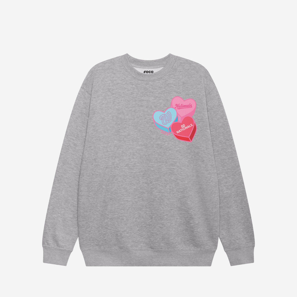 FOCO Washington Nationals Candy Heart Crew Neck Sweatshirt Athletic Heather 2XL 4