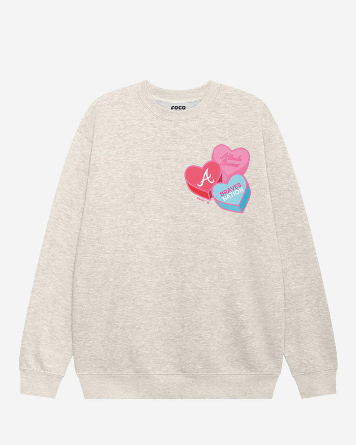 Atlanta Braves Candy Heart Crew Neck Sweatshirt FOCO Oatmeal Heather S - FOCO.com