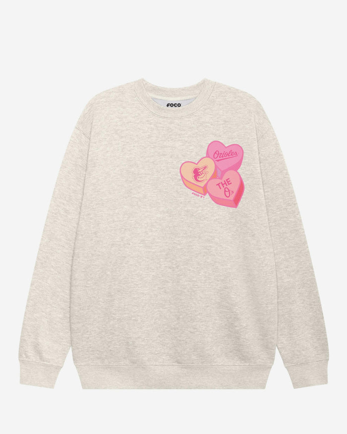 Baltimore Orioles Candy Heart Crew Neck Sweatshirt FOCO Oatmeal Heather S - FOCO.com