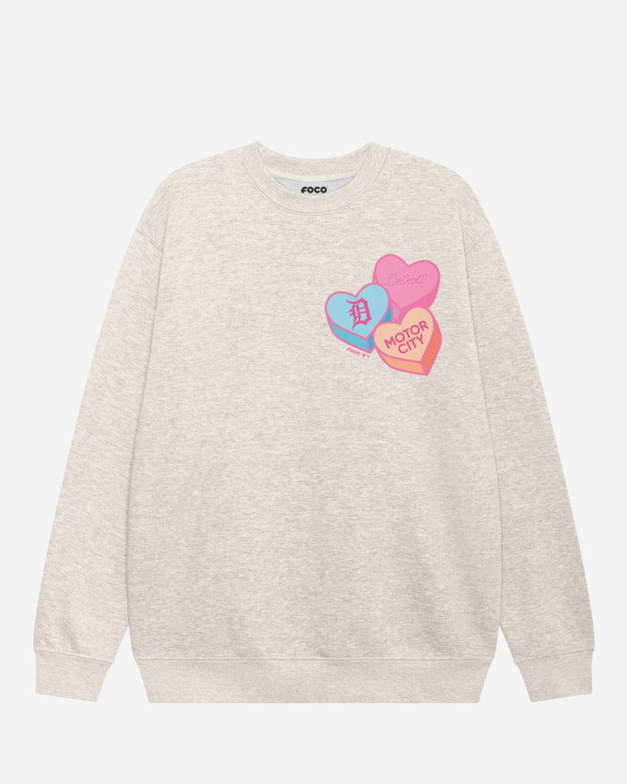 Detroit Tigers Candy Heart Crew Neck Sweatshirt FOCO Oatmeal Heather S - FOCO.com