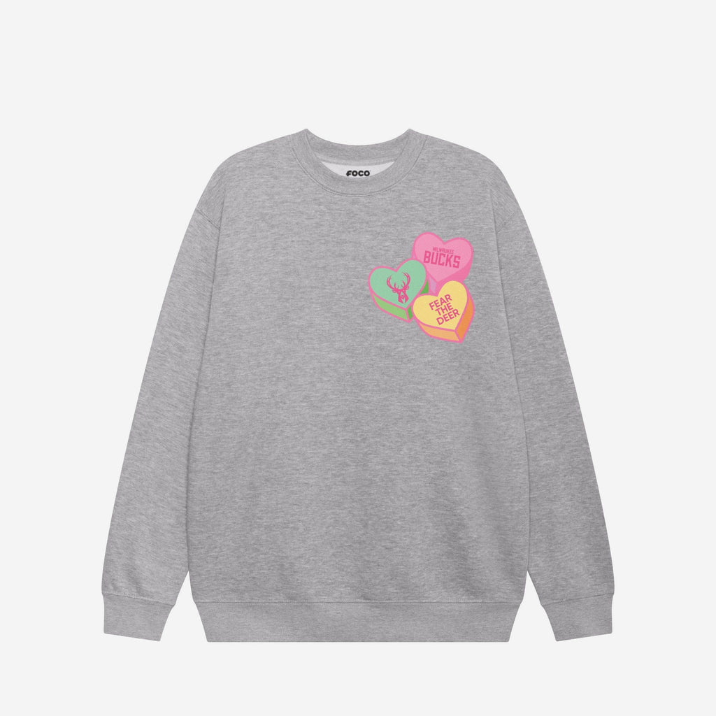 FOCO Milwaukee Bucks Candy Heart Crew Neck Sweatshirt Athletic Heather M Unisex 4