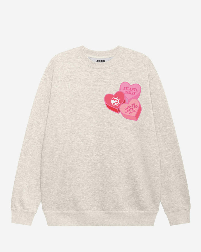 Atlanta Hawks Candy Heart Crew Neck Sweatshirt FOCO Oatmeal Heather S - FOCO.com