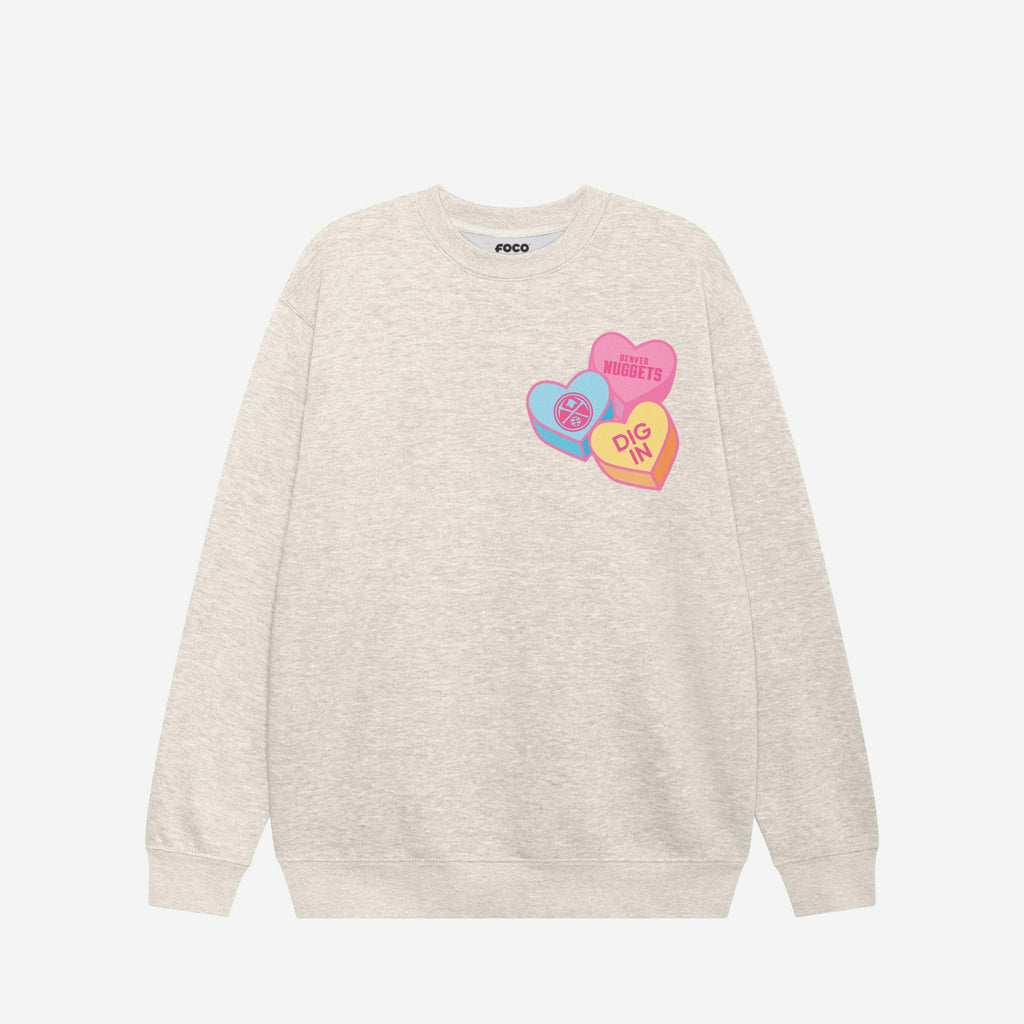 FOCO Denver Nuggets Candy Heart Crew Neck Sweatshirt - Oatmeal Heather / XL 2