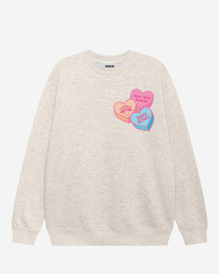 New York Knicks Candy Heart Crew Neck Sweatshirt FOCO Oatmeal Heather S - FOCO.com