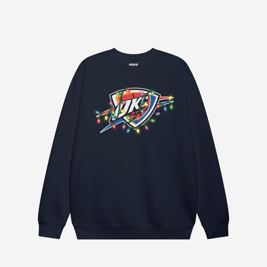 FOCO Oklahoma City Thunder Primary Logo Holiday Lights Crew Neck Sweatshirt Navy / M 4