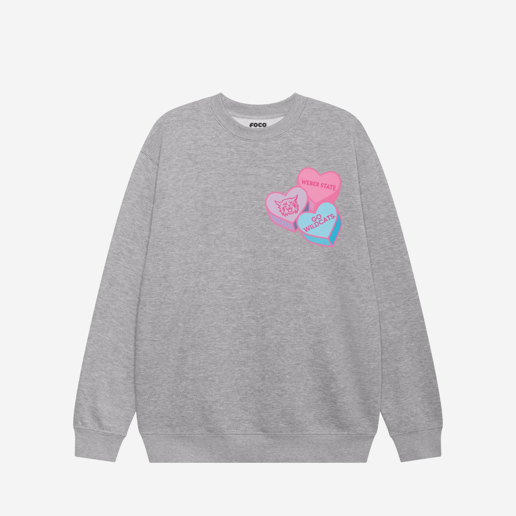 FOCO Weber State Wildcats Candy Heart Crew Neck Sweatshirt Athletic Heather 2XL 4