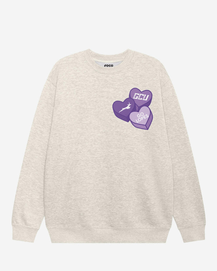 Grand Canyon Antelopes Candy Heart Crew Neck Sweatshirt FOCO Oatmeal Heather S - FOCO.com