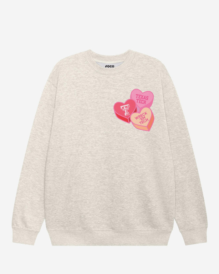 Texas Tech Red Raiders Candy Heart Crew Neck Sweatshirt FOCO Oatmeal Heather S - FOCO.com