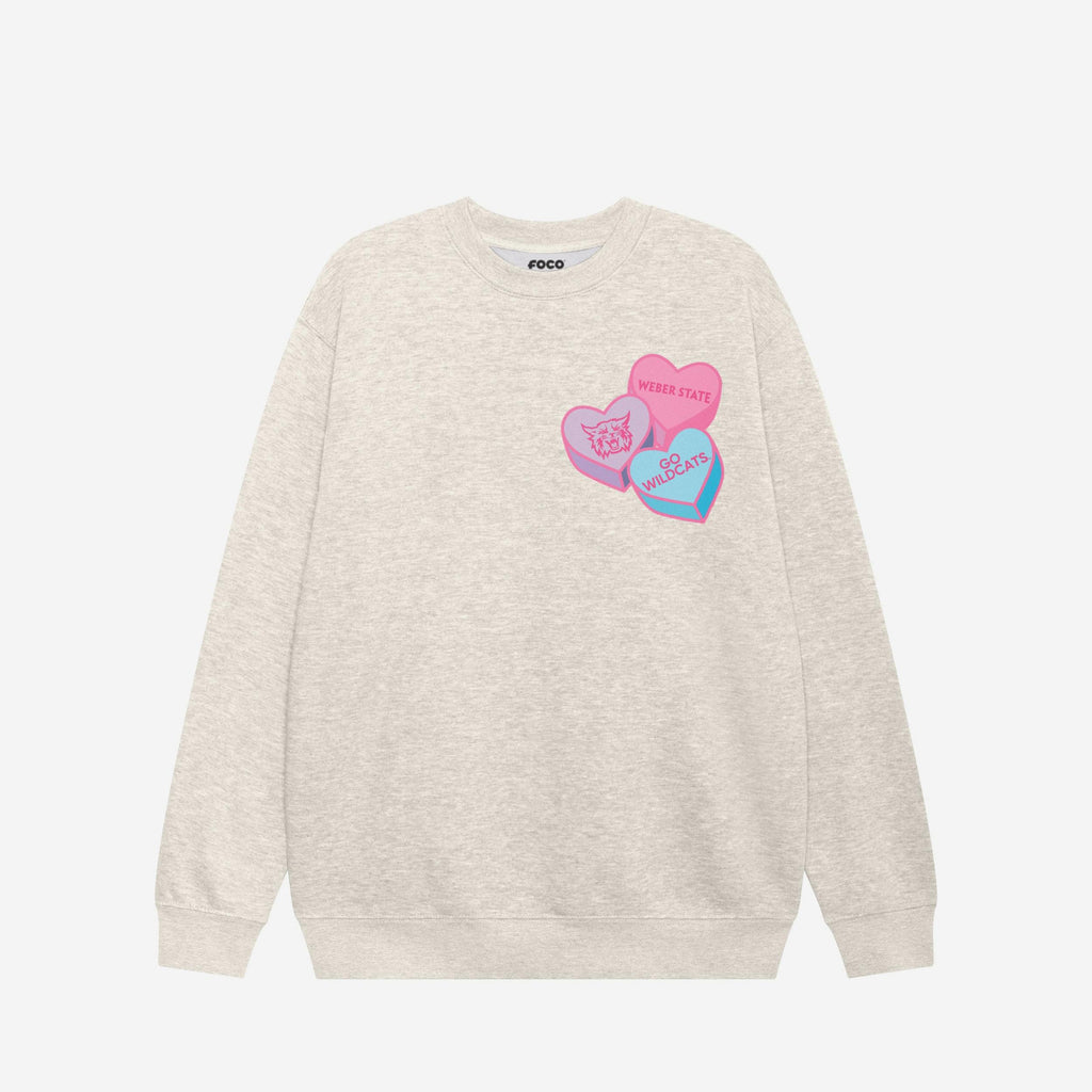 FOCO Weber State Wildcats Candy Heart Crew Neck Sweatshirt Athletic Heather 2XL 2