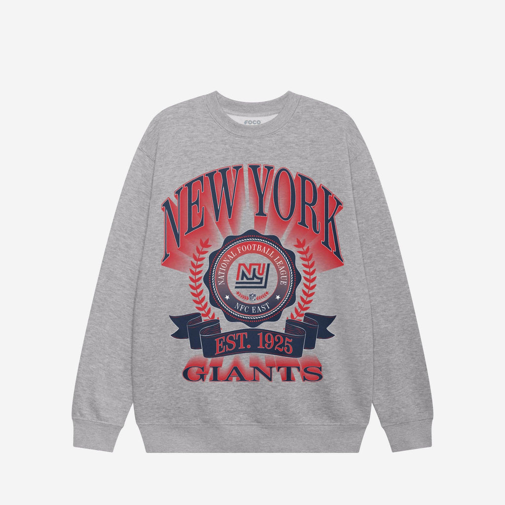 FOCO New York Giants Banner Crest Crew Neck Sweatshirt Athletic Heather 3XL 4