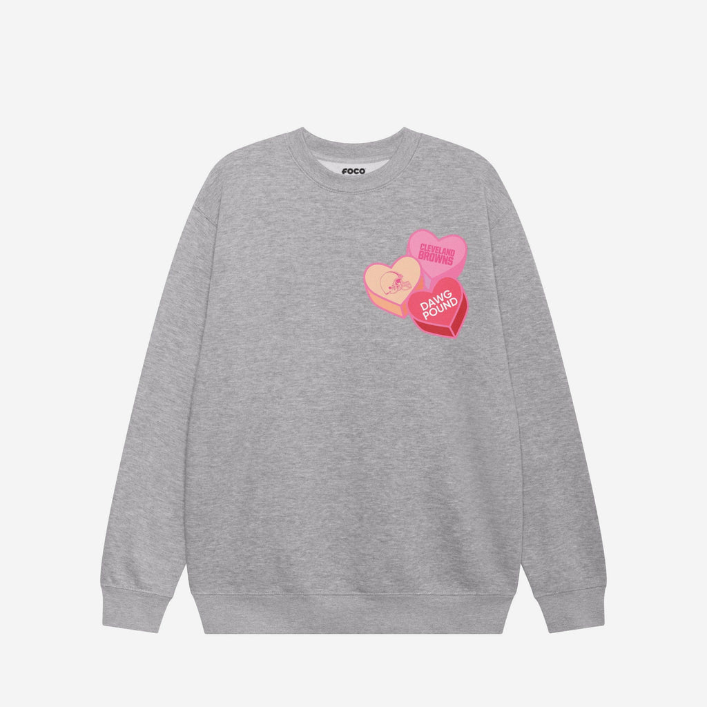 FOCO Cleveland Browns Candy Heart Crew Neck Sweatshirt Oatmeal Heather L Unisex 4