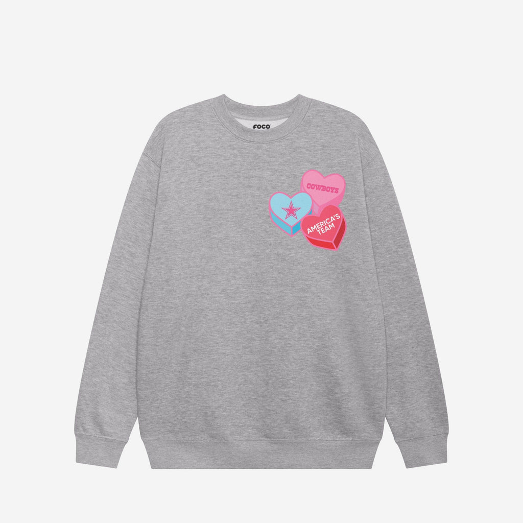 FOCO Dallas Cowboys Candy Heart Crew Neck Sweatshirt Athletic Heather L Unisex 4