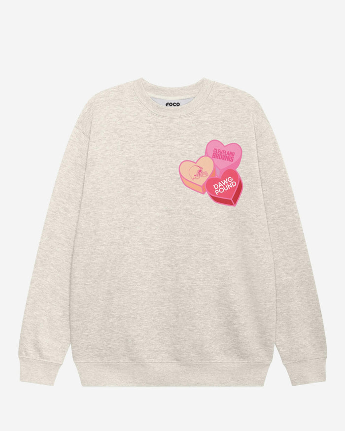 Cleveland Browns Candy Heart Crew Neck Sweatshirt FOCO Oatmeal Heather S - FOCO.com