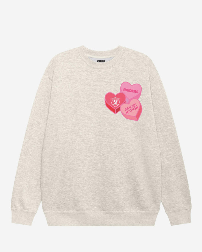 Las Vegas Raiders Candy Heart Crew Neck Sweatshirt FOCO Oatmeal Heather S - FOCO.com