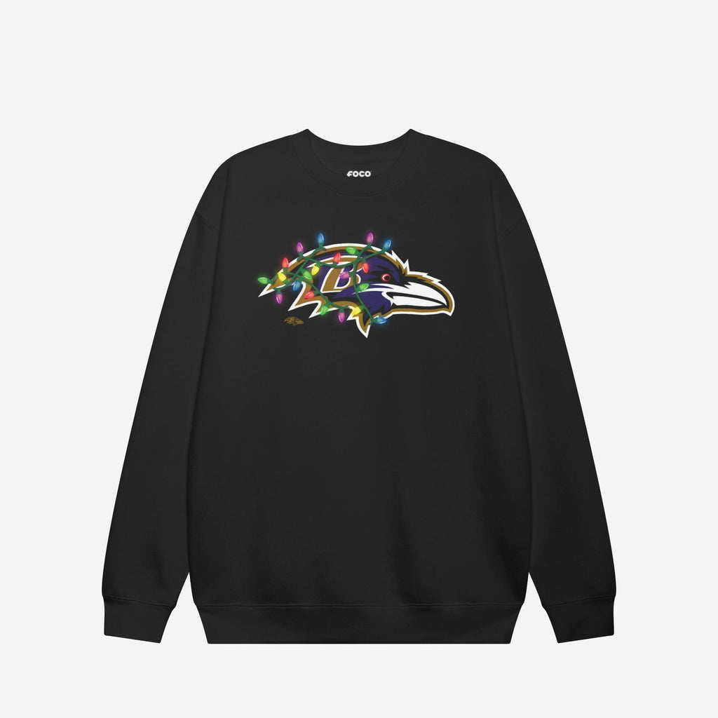 FOCO Baltimore Ravens Primary Logo Holiday Lights Crew Neck Sweatshirt Purple L 2