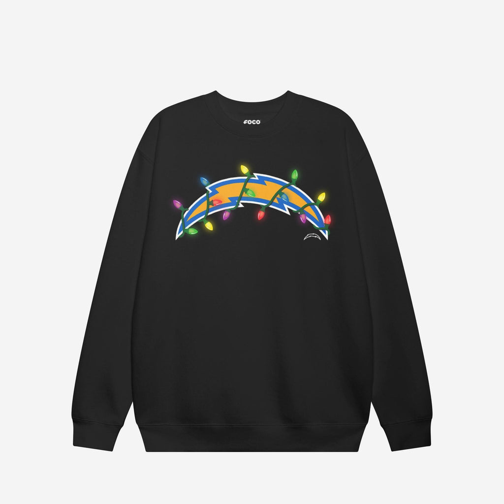FOCO Los Angeles Chargers Primary Logo Holiday Lights Crew Neck Sweatshirt Blue Size M 2