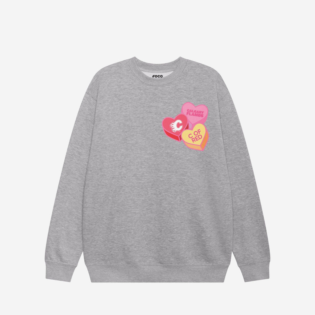 FOCO Calgary Flames Candy Heart Crew Neck Sweatshirt Oatmeal Heather S 4