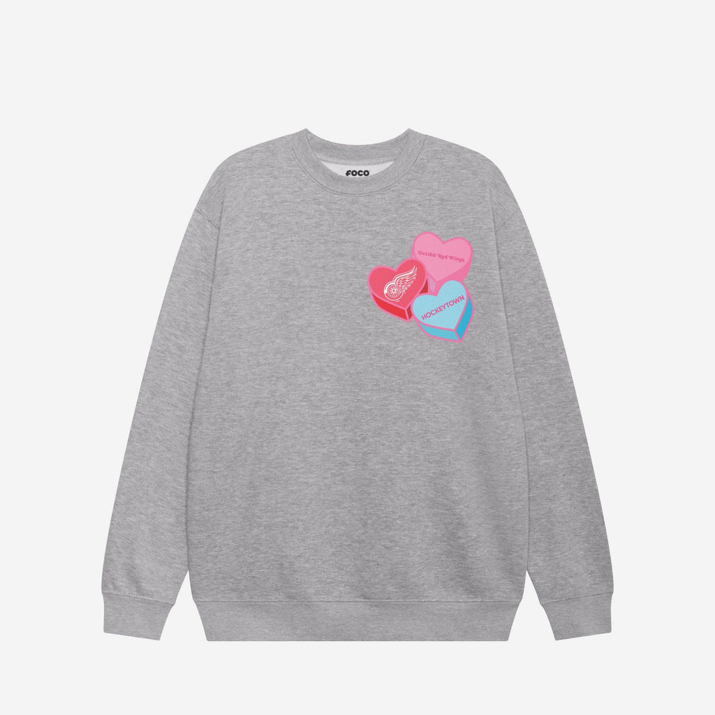 FOCO Detroit Red Wings Candy Heart Crew Neck Sweatshirt Athletic Heather 3XL 4