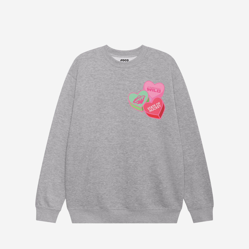 FOCO Minnesota Wild Candy Heart Crew Neck Sweatshirt Oatmeal Heather L Unisex 4
