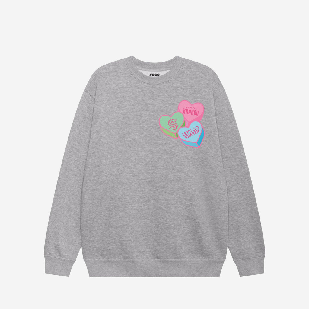 FOCO Seattle Kraken Candy Heart Crew Neck Sweatshirt Athletic Heather L Unisex 4