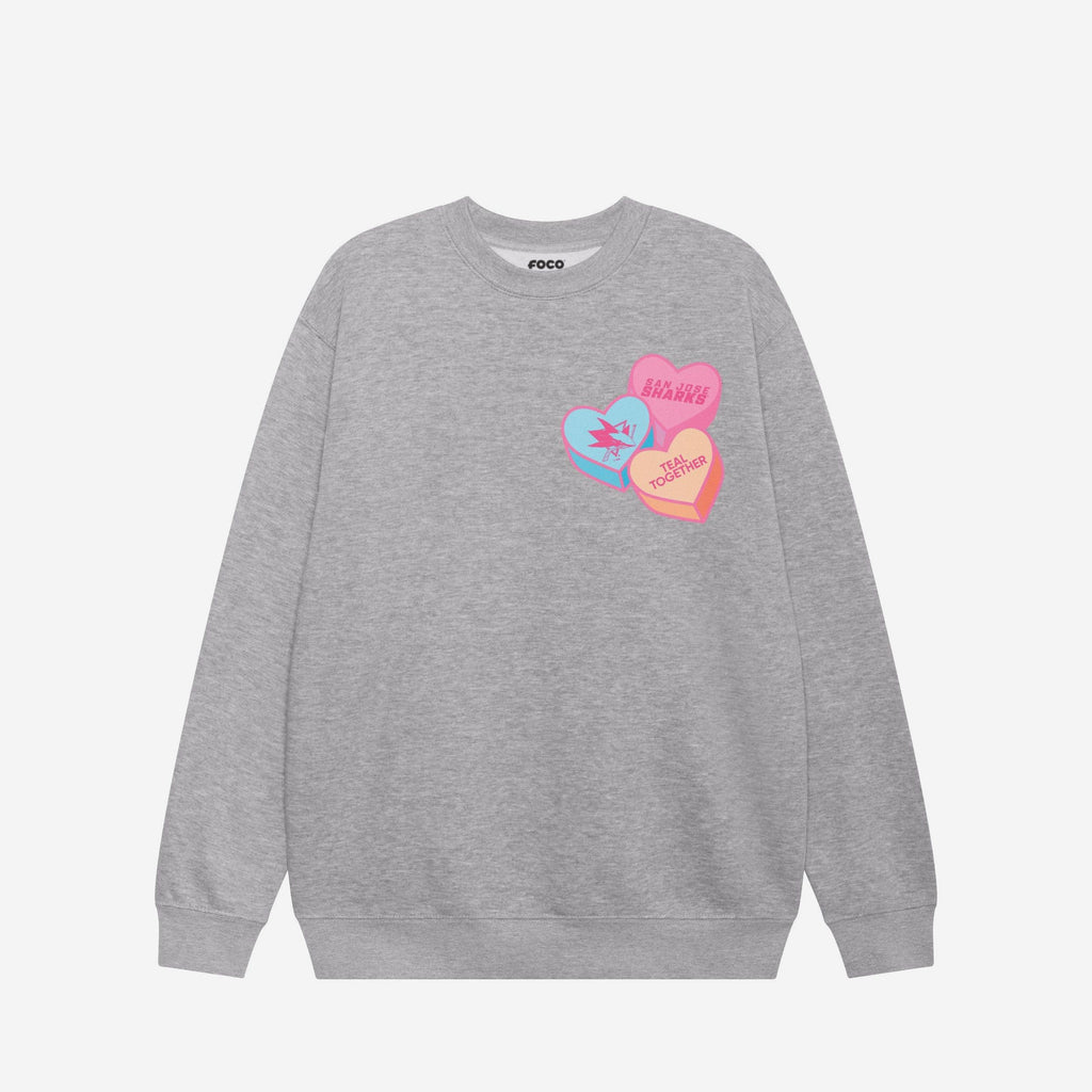 FOCO San Jose Sharks Candy Heart Crew Neck Sweatshirt Athletic Heather M Unisex 4