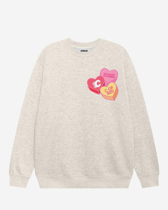 Calgary Flames Candy Heart Crew Neck Sweatshirt FOCO Oatmeal Heather S - FOCO.com