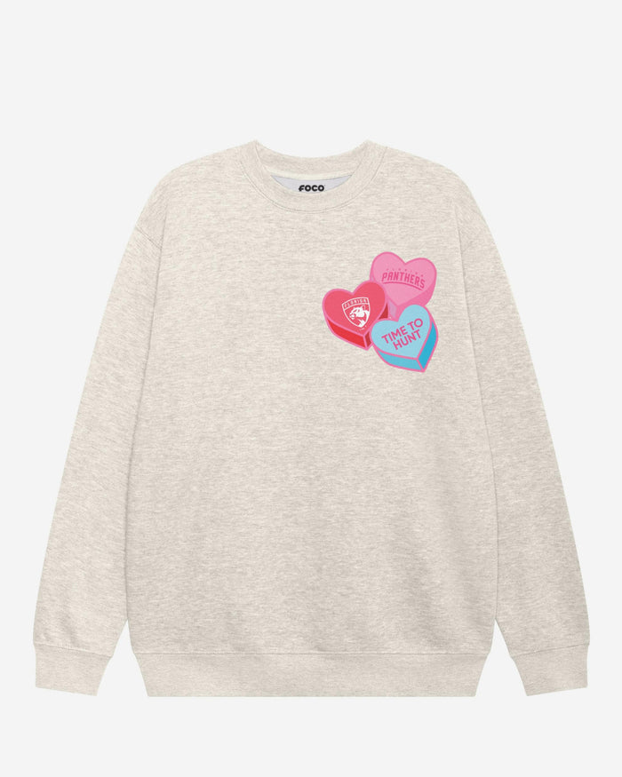 Florida Panthers Candy Heart Crew Neck Sweatshirt FOCO Oatmeal Heather S - FOCO.com