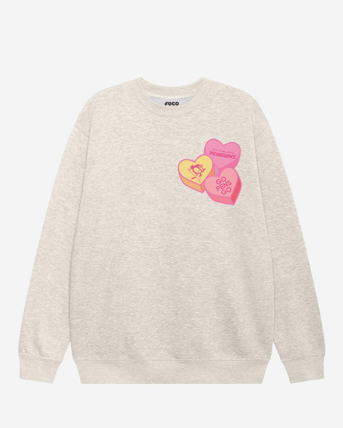 Pittsburgh Penguins Candy Heart Crew Neck Sweatshirt FOCO Oatmeal Heather S - FOCO.com