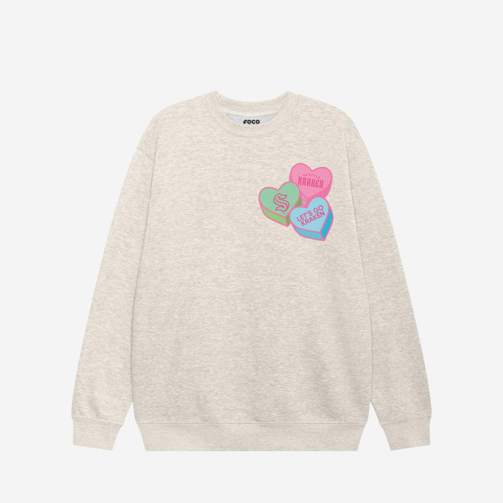 FOCO Seattle Kraken Candy Heart Crew Neck Sweatshirt Athletic Heather L Unisex 2
