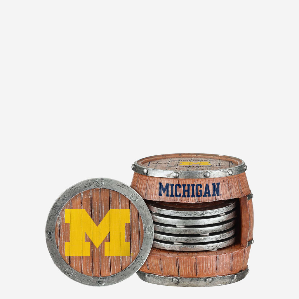 FOCO Michigan Wolverines Barrel Coaster Set 2
