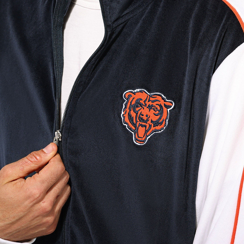 FOCO Chicago Bears Two Tone Velour Zip Up Top Blue Large Men 4