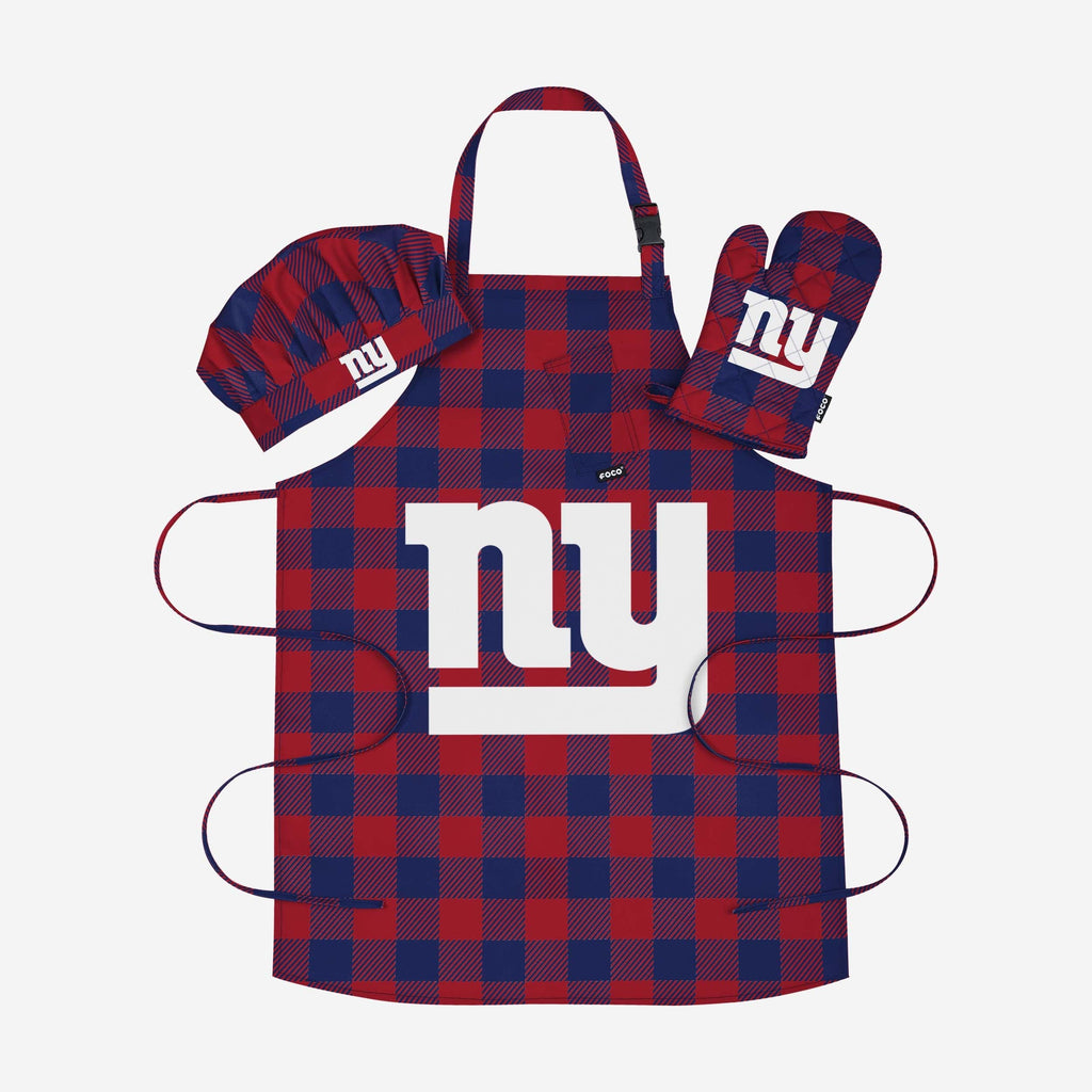 New York Giants Plaid Chef Set FOCO - FOCO.com