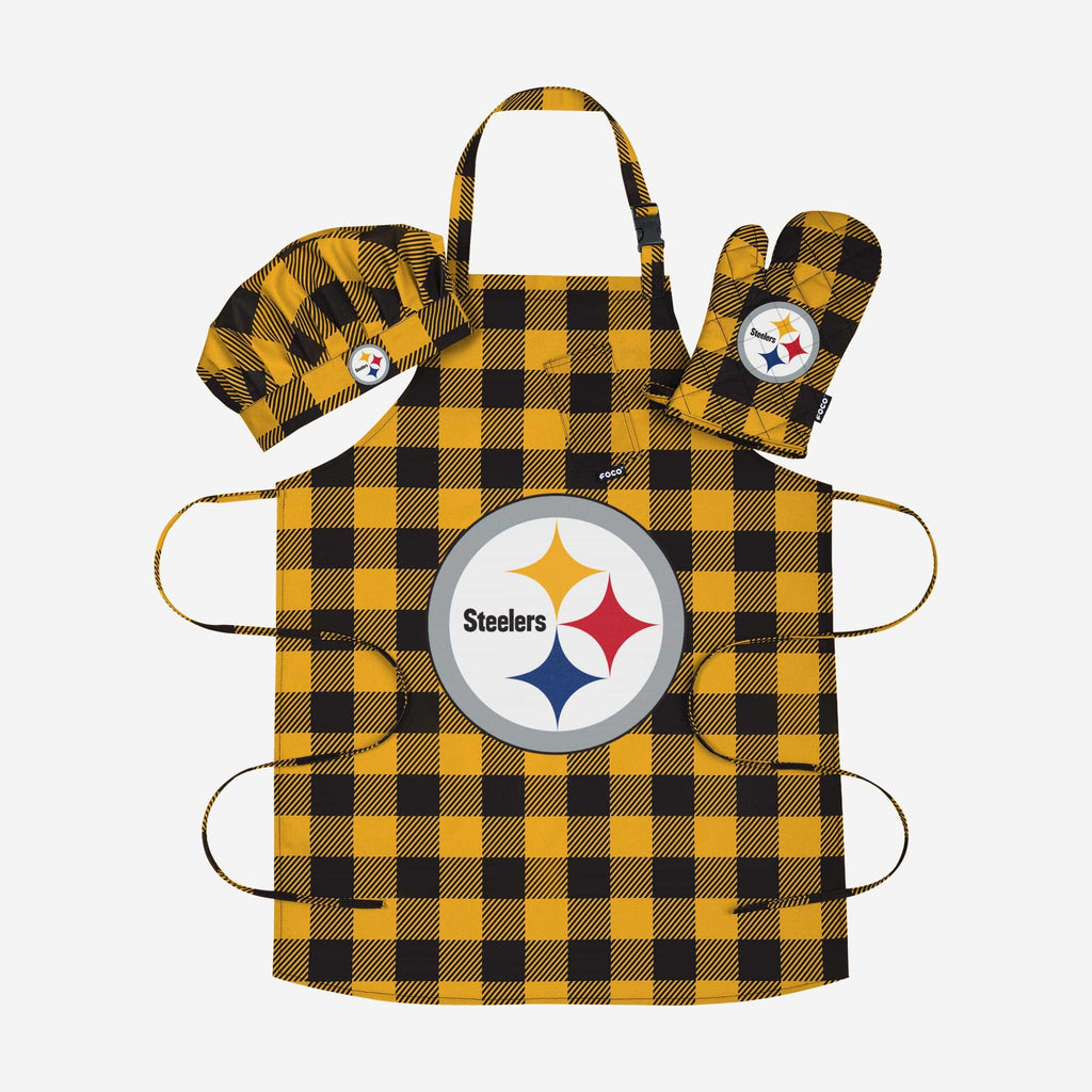 Pittsburgh Steelers Plaid Chef Set FOCO - FOCO.com