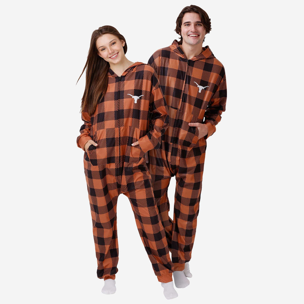 FOCO Texas Longhorns Plaid One Piece Pajamas Unisex XL 2