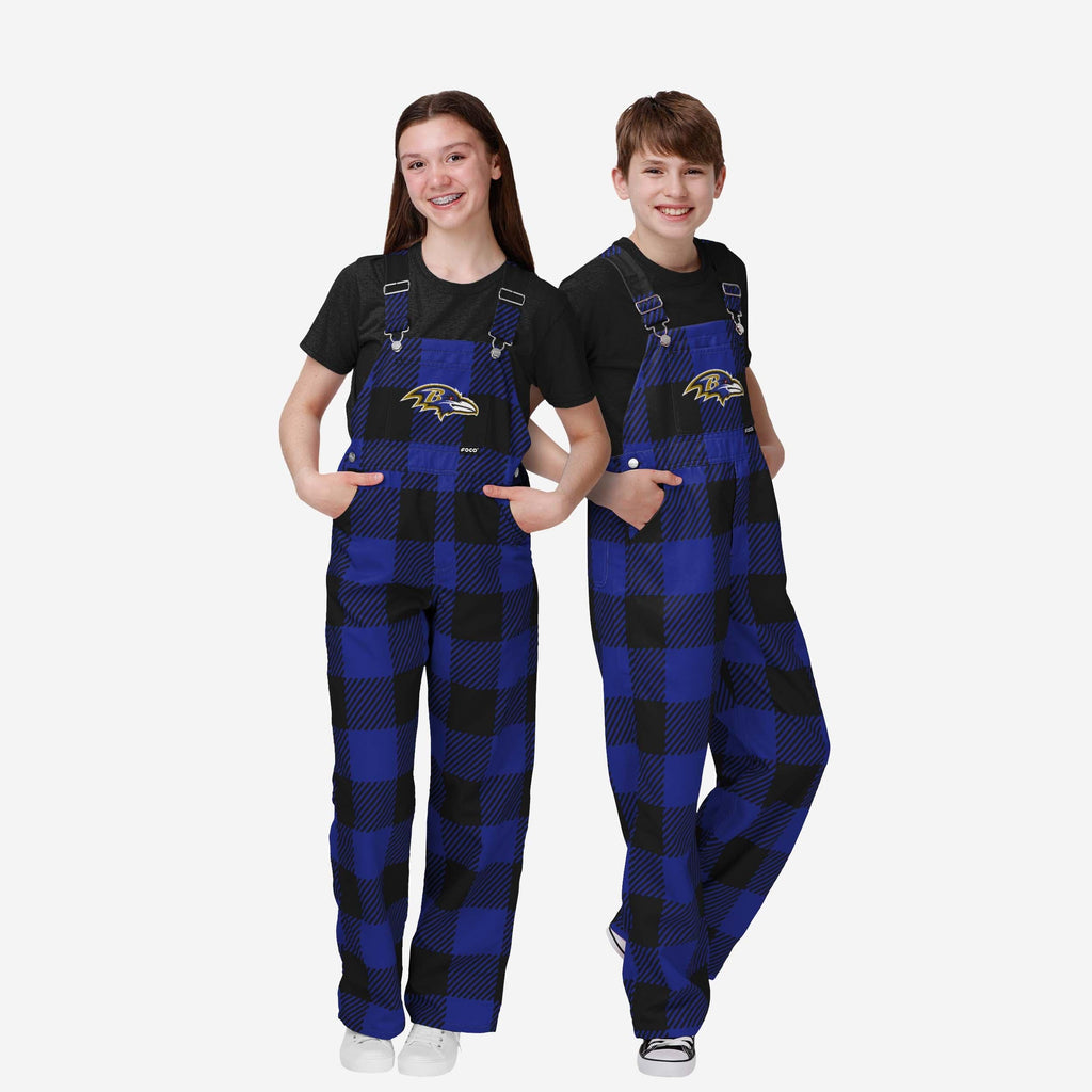 FOCO Baltimore Ravens Youth Plaid Bib Overalls Purple 14/16 2