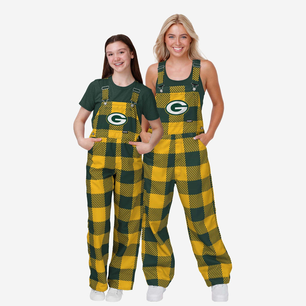 Green Bay Packers Youth Plaid Bib Overalls FOCO