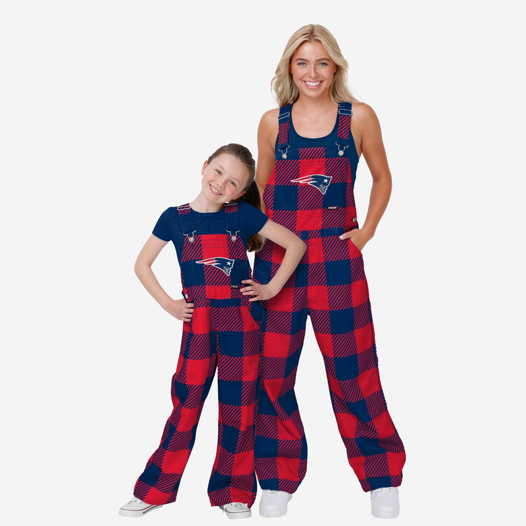 FOCO New England Patriots Youth Plaid Bib Overalls Red/Blue Size 8 4