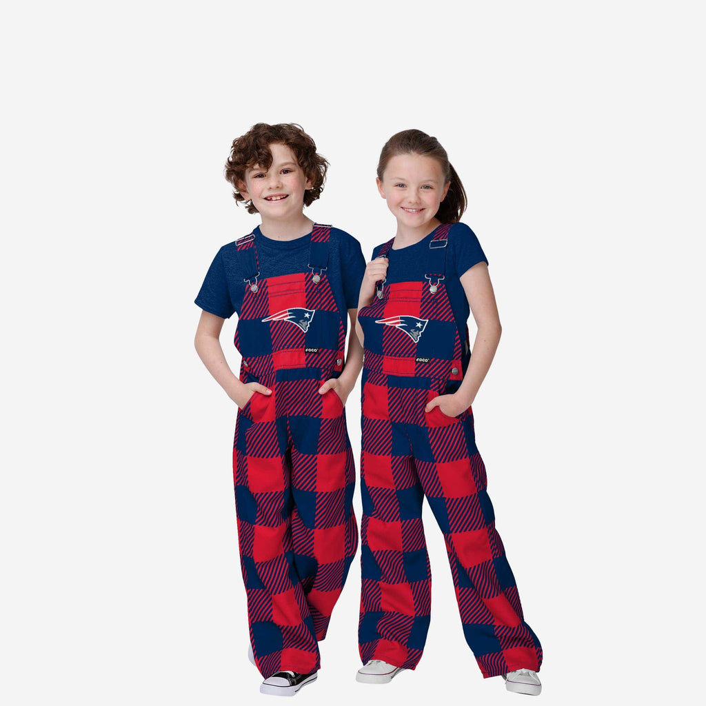 FOCO New England Patriots Youth Plaid Bib Overalls Red/Blue Size 8 2