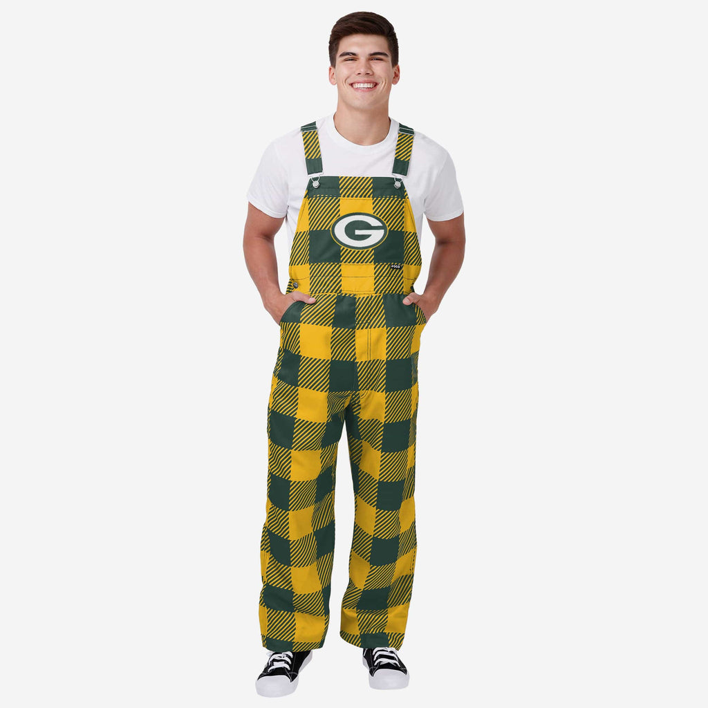 Green Bay Packers Mens Plaid Bib Overalls FOCO