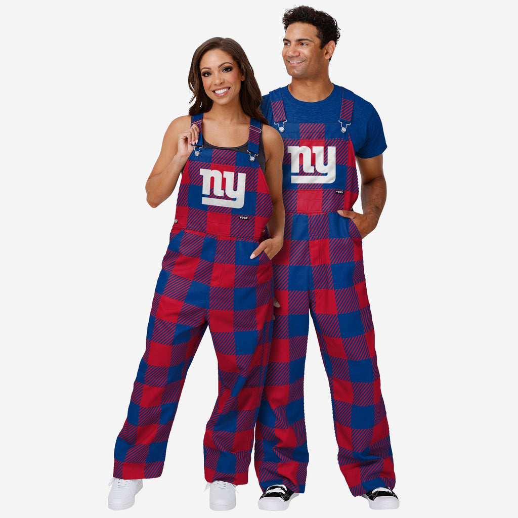 FOCO New York Giants Plaid Bib Overalls Blue Size L 4