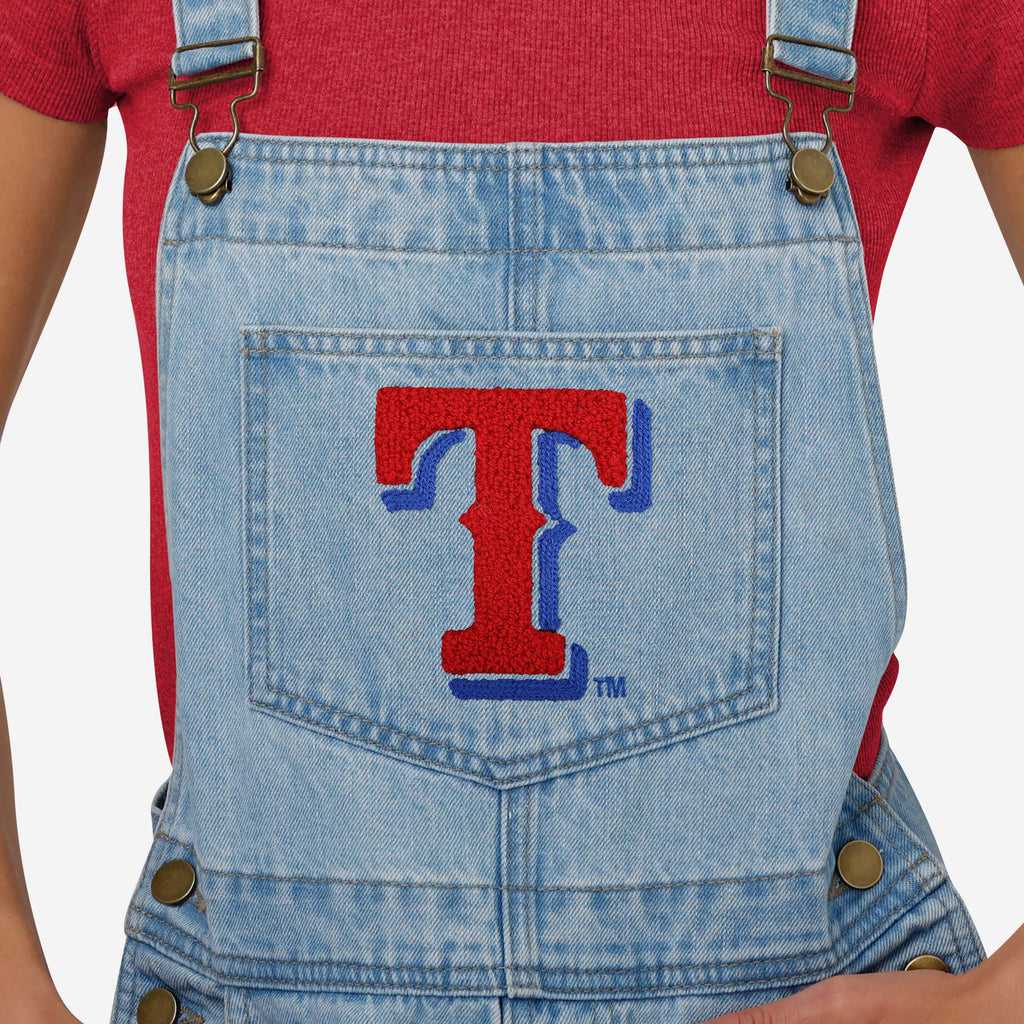FOCO Texas Rangers Big Logo Denim Latzhose Shorts - S 4