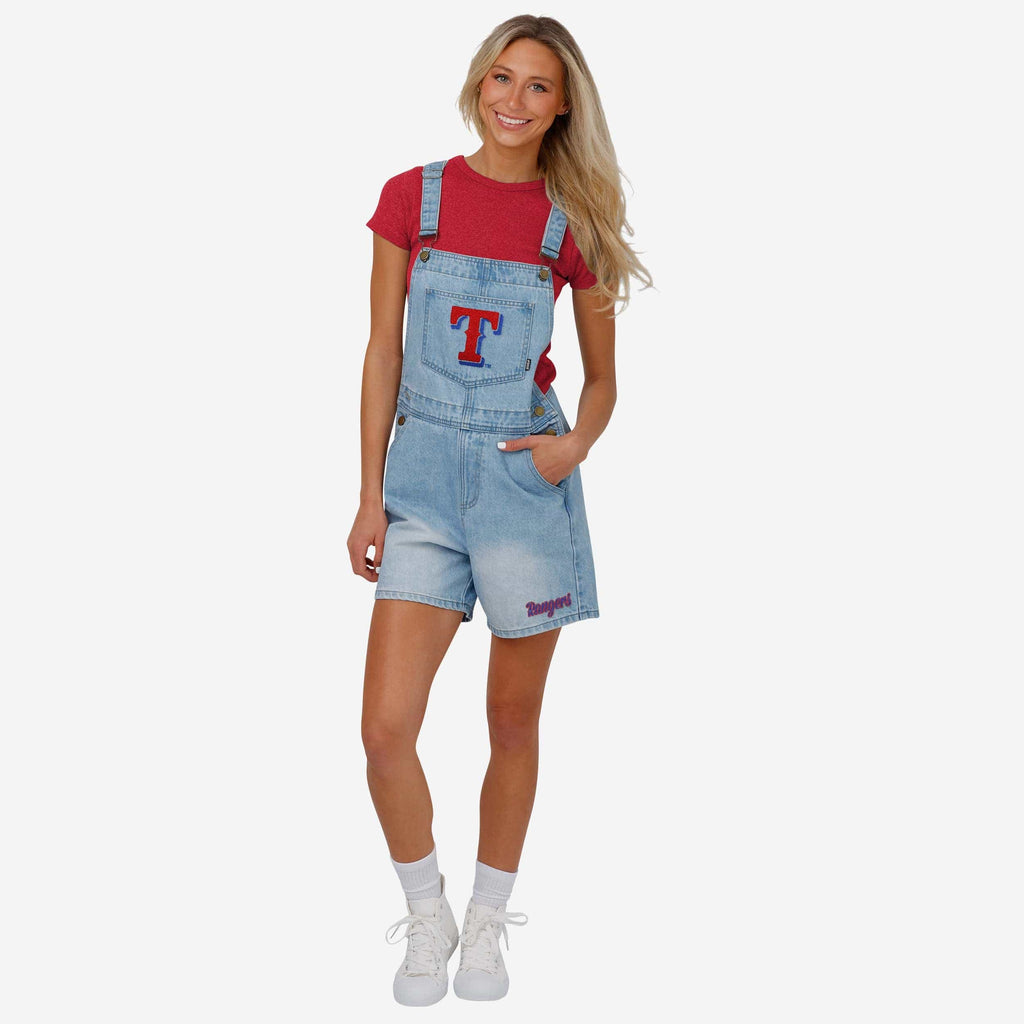 FOCO Texas Rangers Big Logo Denim Latzhose Shorts - S 2